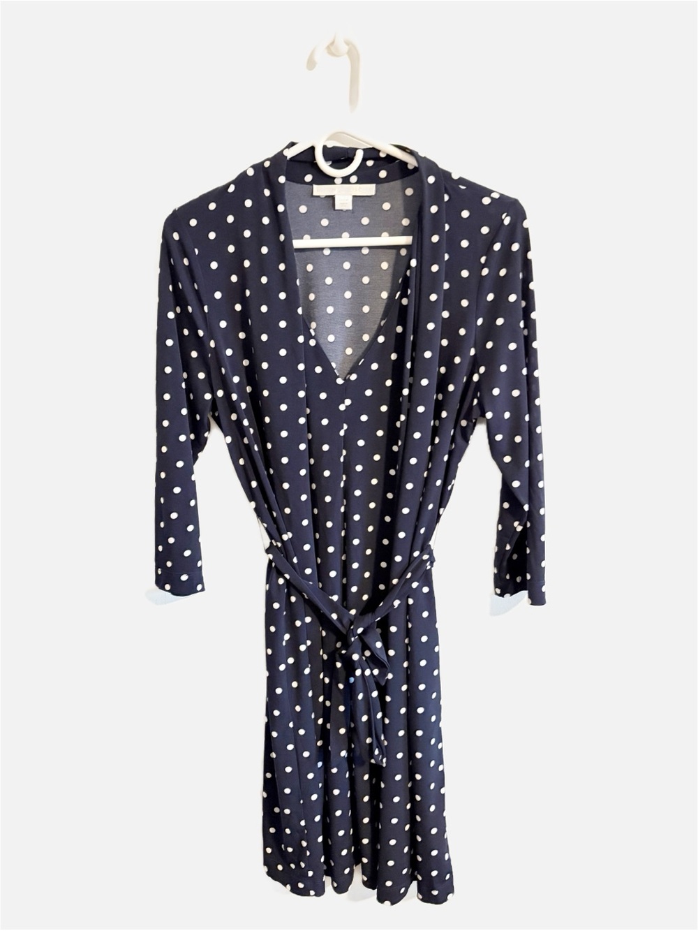 Boston Proper Blueโ Polka Dot V-Neck Belted Dress